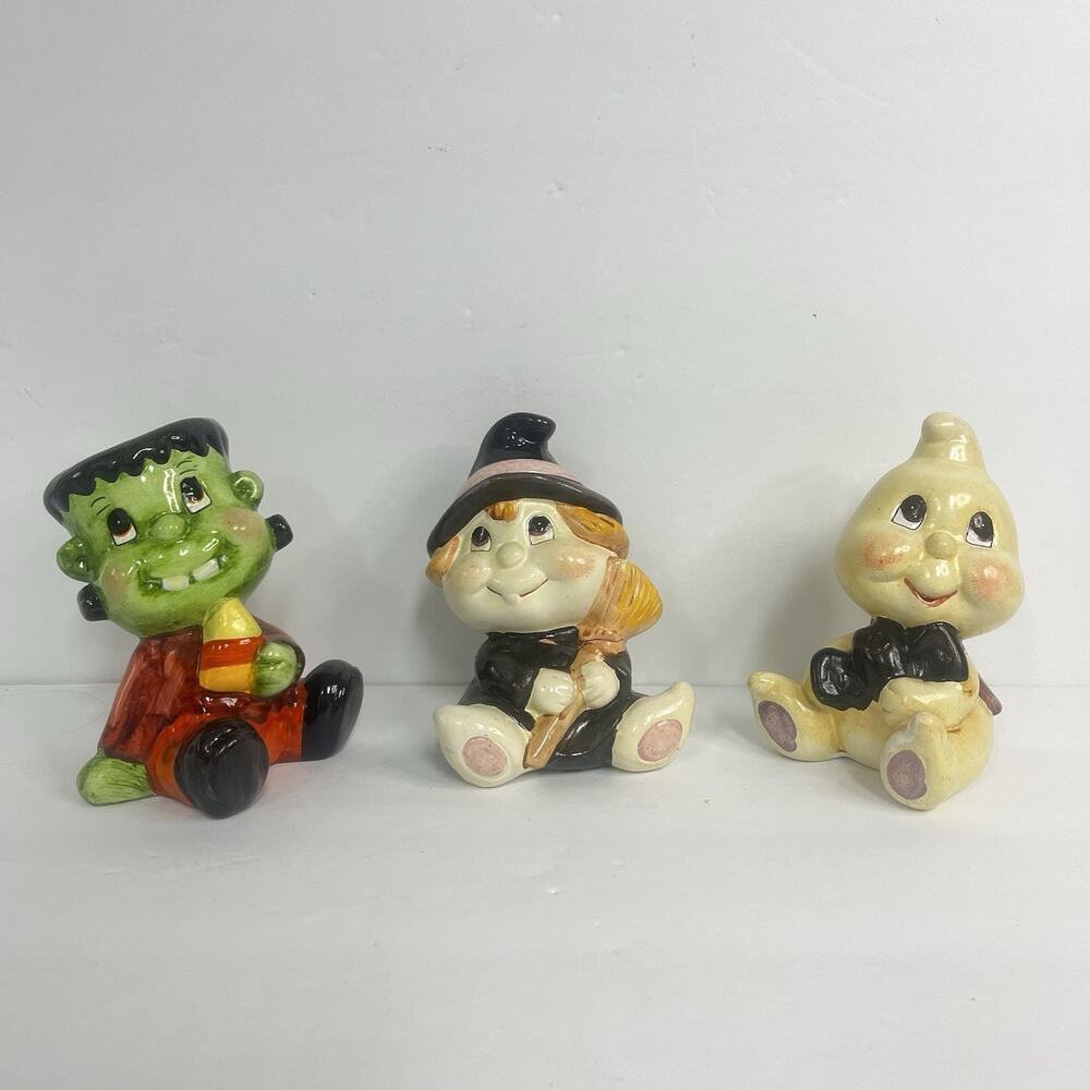 kitschy halloween witch baby frankenstein ghost‎ ceramic whimsical htf